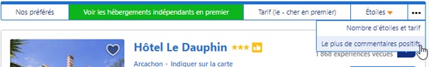 filtrage des résultats de recherche des hébergements de booking à arcachon